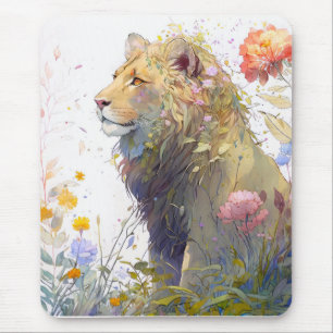 Lion Portrait Animal Painting Wildlife Forest Mousepad
