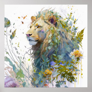 Lion Portrait Animal Painting Wildlife Forest Poster