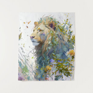 Lion Portrait Animal Painting Wildlife Forest Wandteppich