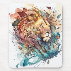 Lion Portrait Animal Painting Wildlife Mousepad
