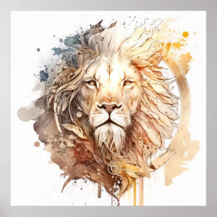 Lion Portrait Animal Painting Wildlife Poster