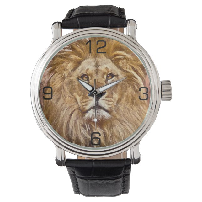 Lion Portrait Art Malerei Armbanduhr (Vorderseite)