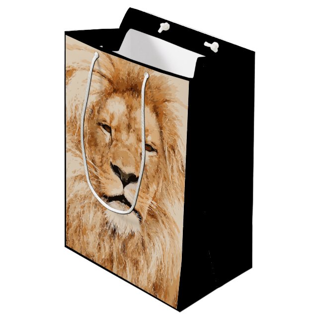 LION PORTRAIT MITTLERE GESCHENKTÜTE (Vorderseite Schrägansicht)