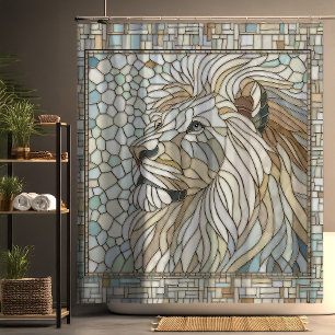 Lion Portrait Mosaik Art Duschvorhang