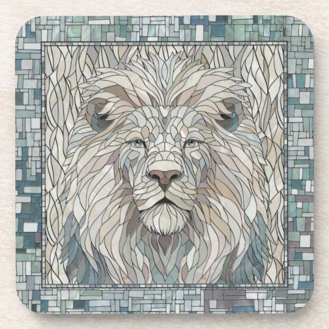 Lion Portrait Mosaik Art Getränkeuntersetzer (Vorderseite)