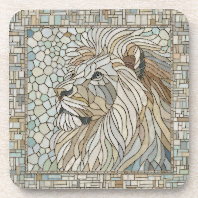 Lion Portrait Mosaik Art Getränkeuntersetzer (Vorderseite)