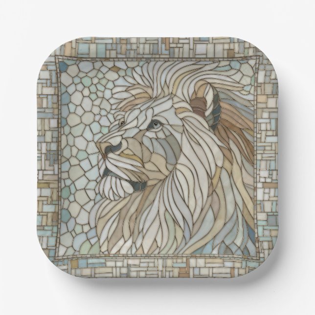 Lion Portrait Mosaik Art Pappteller (Vorderseite)