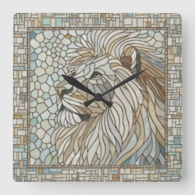 Lion Portrait Mosaik Art Quadratische Wanduhr (Vorderseite)