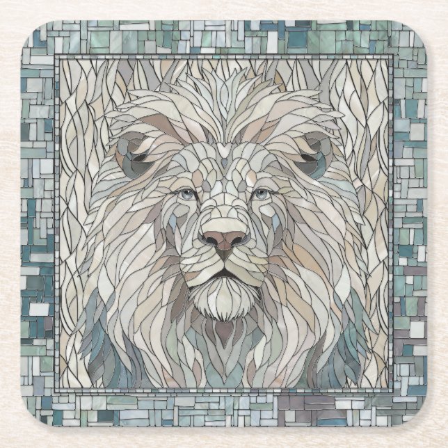 Lion Portrait Mosaik Art Rechteckiger Pappuntersetzer (Vorderseite)