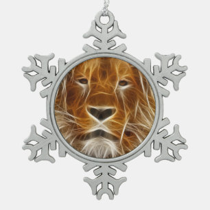 Lion Portrait Schneeflocken Zinn-Ornament