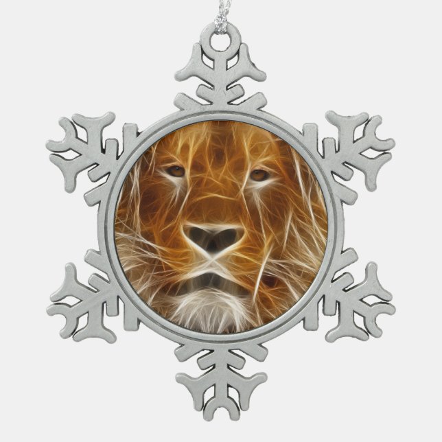 Lion Portrait Schneeflocken Zinn-Ornament (Vorderseite)