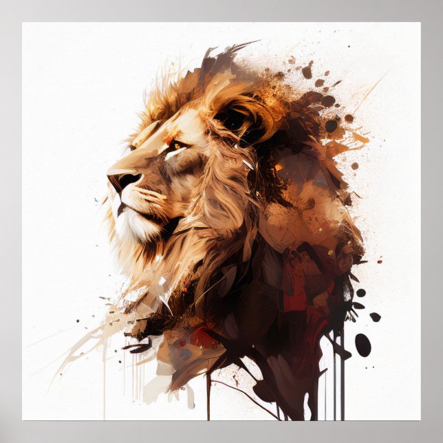Lion Portrait Tiermalerei Poster (Vorne)