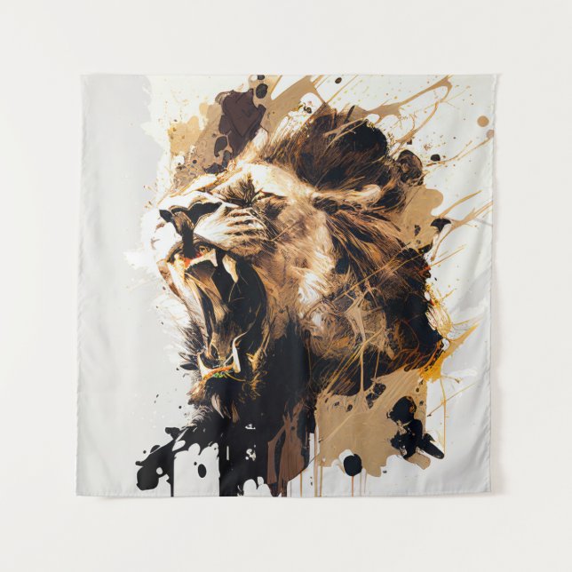 Lion Portrait Tiermalerei Wandteppich (Vorderseite)