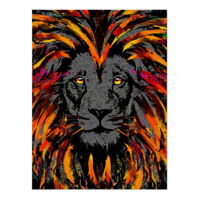Lion Poster Glossy - Orange Dark Lion Illustration (Vorderseite)