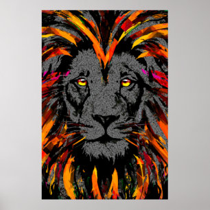 Lion Poster   Orange Dark Lion Illustration