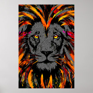 Lion Poster | Orange Dark Lion Illustration