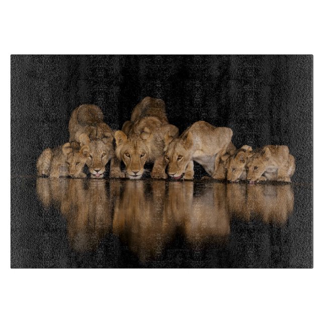Lion Pride Drinks at the Water Hole at Night Schneidebrett (Vorderseite)
