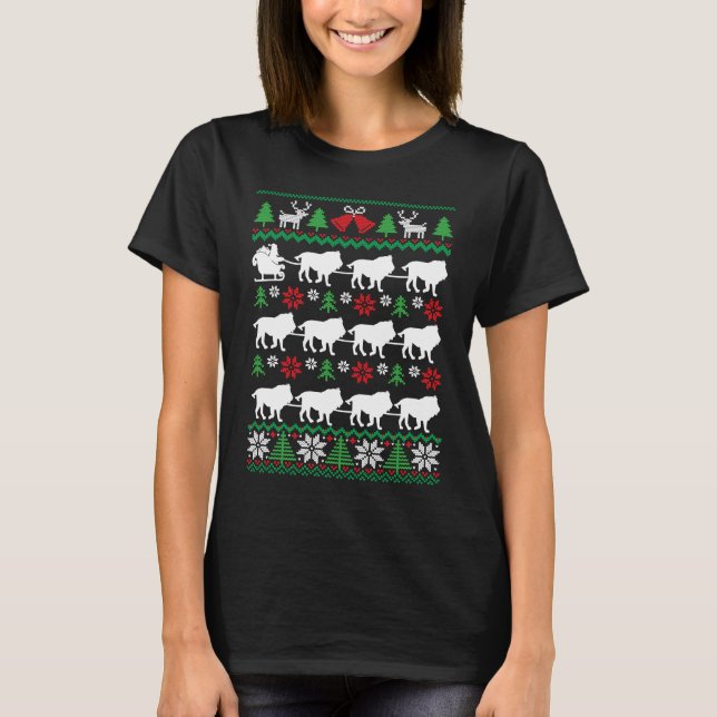 Lion Pulling Santa Sleigh African Animal  Christma T-Shirt (Vorderseite)