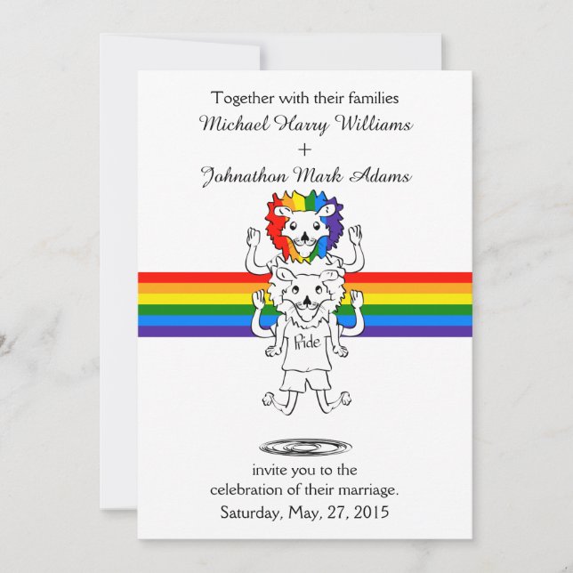 Lion Rainbow Gay Pride Hochzeitseinladung Einladung (Vorderseite)