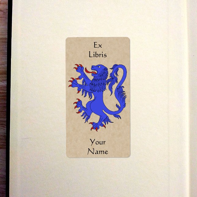 Lion Rampant Azure Buchzeichen (Lion Rampant Azure Bookplate in Old Book)