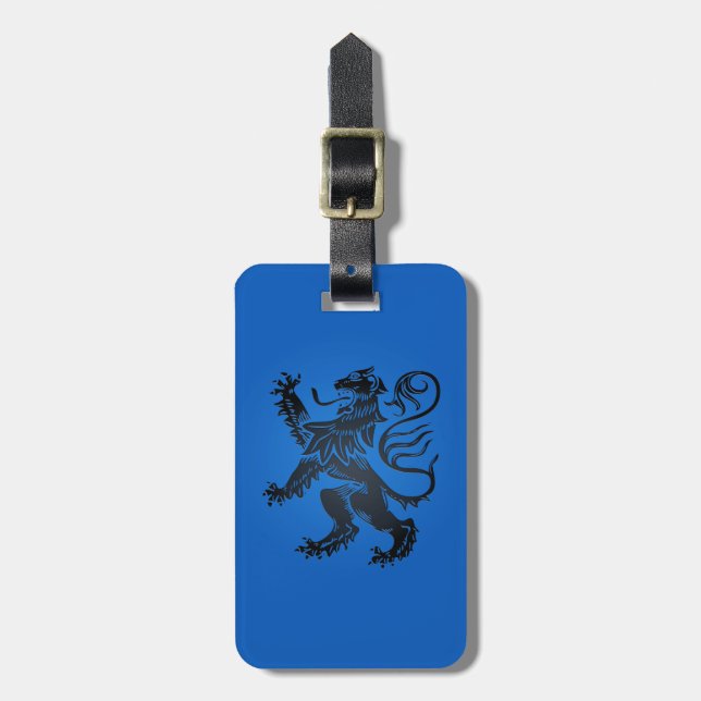 Lion Rampant Design, komplex blau und schwarz Gepäckanhänger (Vorderseite vertikal)