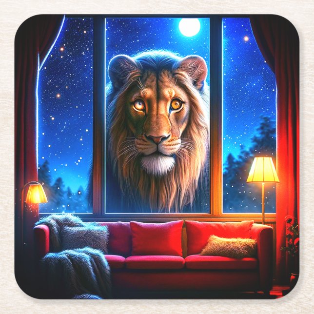 Lion Rechteckiger Pappuntersetzer (Vorderseite)