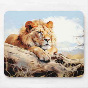Lion Relaxen auf Tree Trunk Animal Fun Happy Cool Mousepad