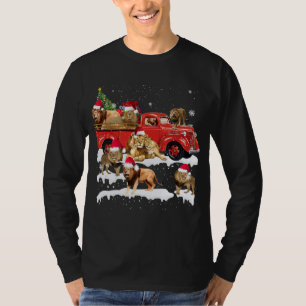 Lion Riding Red Truck Frohe Weihnachts X-mas Ugly T-Shirt