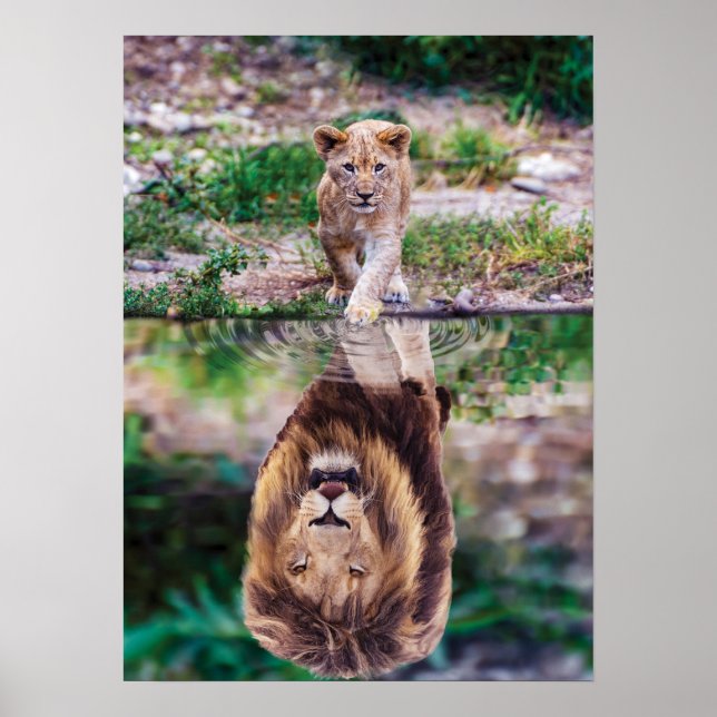 Lion Roaring Mindset Water Reflection Poster (Vorne)