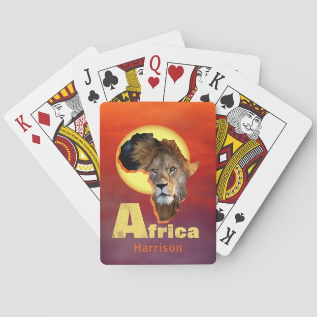 Lion Safari Africa Sunset Personalisiert Spielkarten (Rückseite)