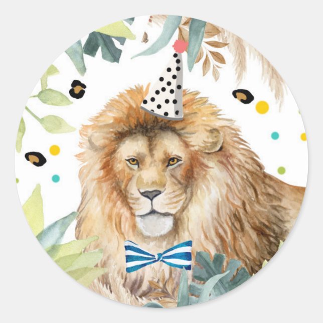 Lion Safari Party Animal Birthday Gefallen Dekorat Runder Aufkleber (Vorderseite)