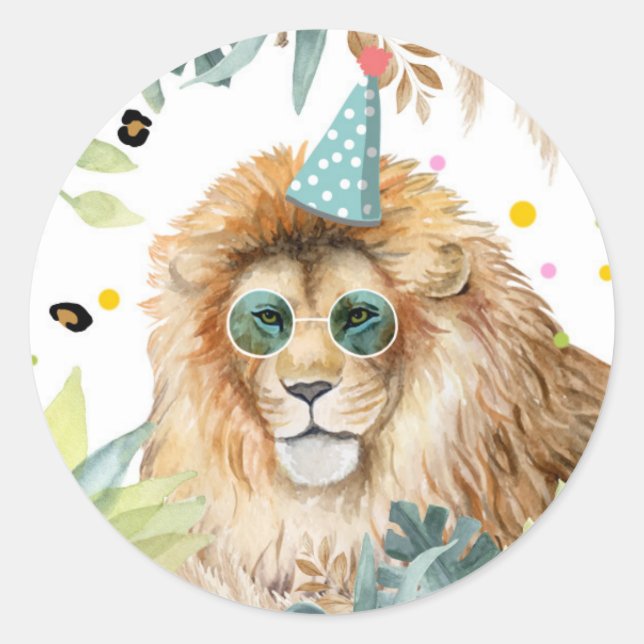 Lion Safari Party Animal Birthday Gefallen Dekorat Runder Aufkleber (Vorderseite)