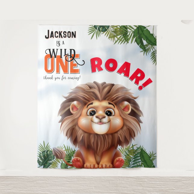 Lion Safari Wild One Kindergeburtstag Hintergrund Wandteppich (Vorderseite)