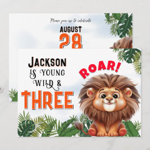 Lion Safari Wild & Three Kindergeburtstag Party Einladung