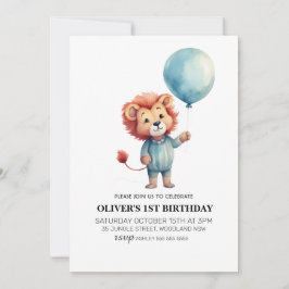 Lion Sage Blue Balloon Boys 1. Geburtstag Party Einladung