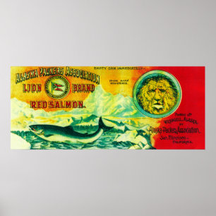 Lion Salmon Can LabelWrangell, AK Poster