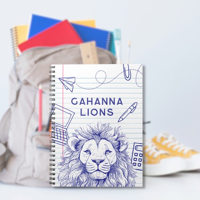 Lion School Doodles auf Ruled Paper Spiral Noteboo Notizblock (Von Creator hochgeladen)