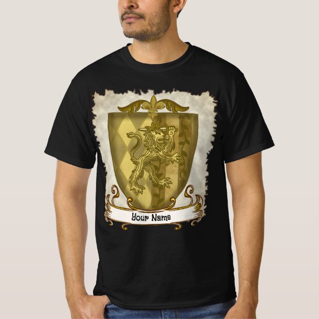 Lion Shield Family Crest Surname T-Shirt (Vorderseite)
