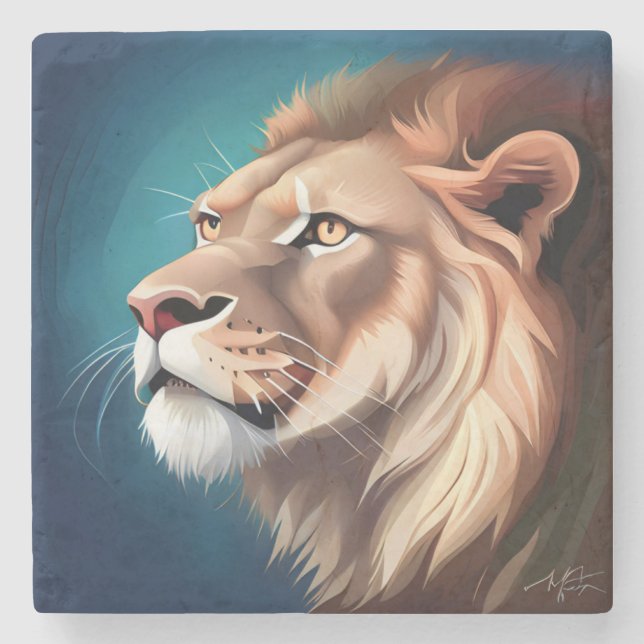 Lion Side Posed Portrait-56557 Steinuntersetzer (Vorderseite)