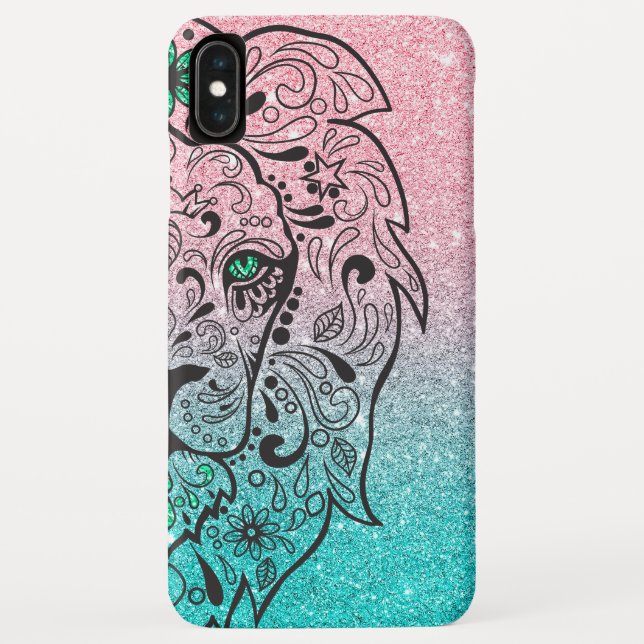 Lion Skull Glitzer Ombre Case-Mate iPhone Hülle (Rückseite)