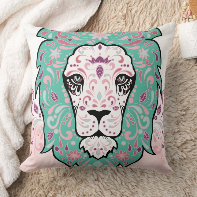 Lion Skull und Pink Lila Blue Minze Pillow Kissen (Decke)