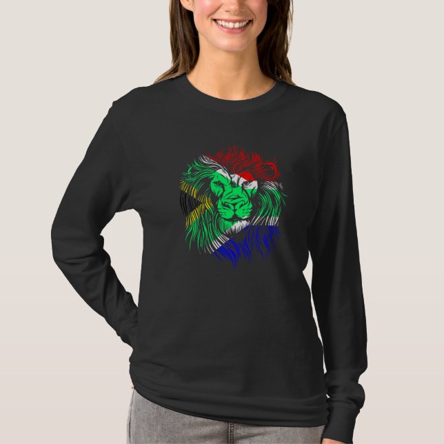 Lion South African Flag Südafrika T-Shirt (Vorderseite)