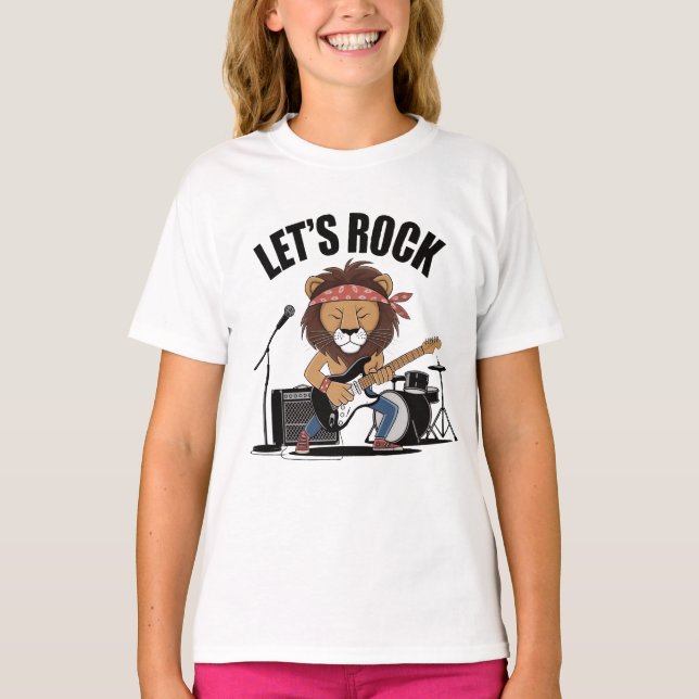 Lion spielt Gitarre mit Schlagzeug und Mike T-Shirt (Vorderseite)