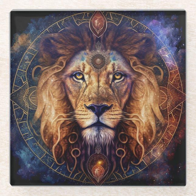 Lion Spirit Mandala Visionäre Kunst Glasuntersetzer (Vorderseite)