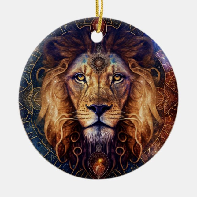Lion Spirit Mandala Visionäre Kunst Keramik Ornament (Vorne)