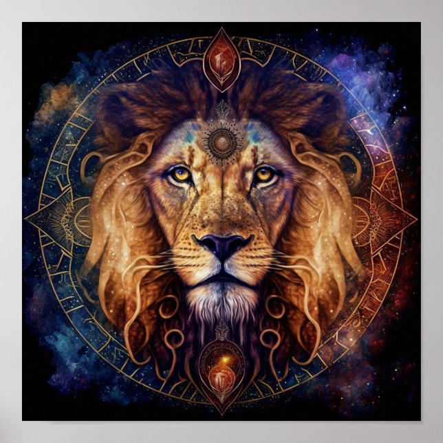 Lion Spirit Mandala Visionäre Kunst Poster (Vorne)