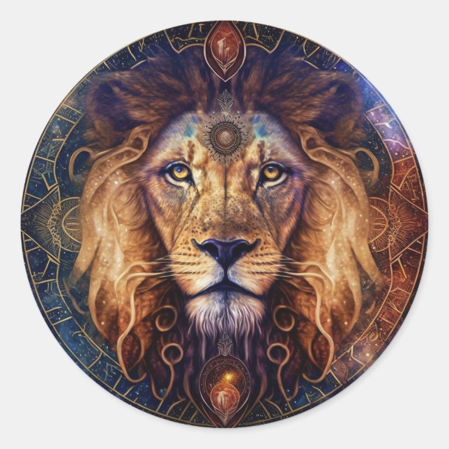Lion Spirit Mandala Visionäre Kunst Runder Aufkleber (Vorderseite)