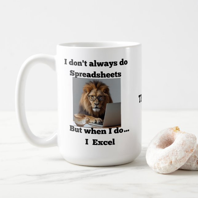 lion spreadsheet office Mug Kaffeetasse (Mit Donut)