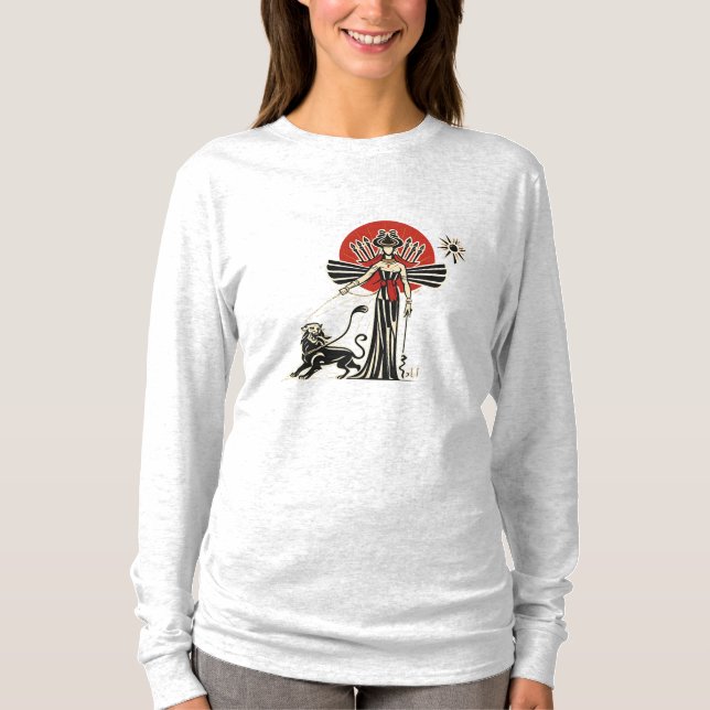 Lion & Sun Empress – Ancient Persian Mythology Art T-Shirt (Vorderseite)