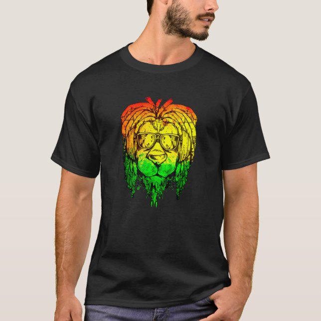 Lion Sunglasses Rastafari Dreadlock Reggaeton Ras T-Shirt (Vorderseite)